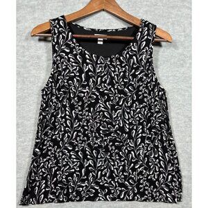 J. Jill Women's S Petite Sleeveless Black White Leaf Print Blouse Top